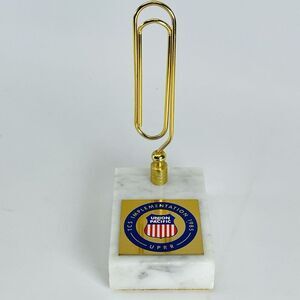 Union Pacific 1985 Big Brass Paper Clip Paperweight Marble Base Desk Organizer